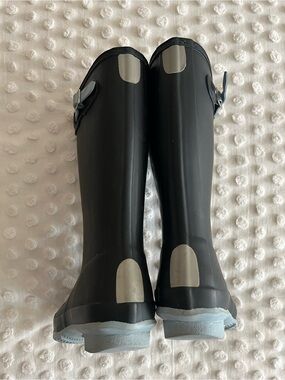 Hunter Blue Rain Boots with Light Gray Trim